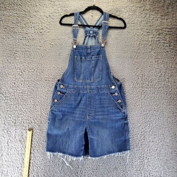 GAP Overalls Womens Medium Blue Distressed Denim Frayed Hem Adjustable Straps - Picture 1 of 8